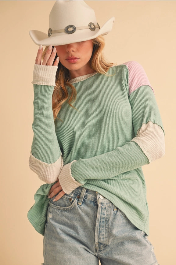 Gretel Colorblock Layering Top Sage-Top-AEMI + CO-S-Sage-Urbanheer