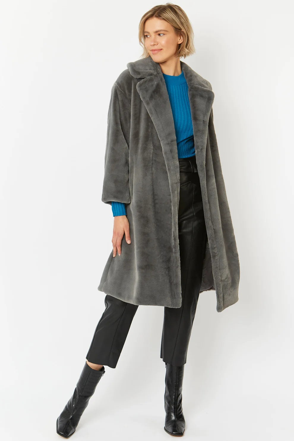 Grey Faux Fur Midi Shaved Shearling Coat-Faux Fur Coats-Buy Me Fur Ltd-S-M-Grey-Faux Fur-Urbanheer