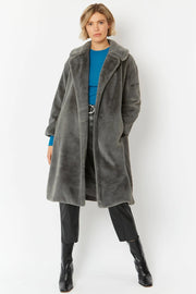 Grey Faux Fur Midi Shaved Shearling Coat-Faux Fur Coats-Buy Me Fur Ltd-S-M-Grey-Faux Fur-Urbanheer