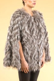 Grey Fox Fur and Suede Cape-Ponchos & Capes-Buy Me Fur Ltd-One Size-Grey-Genuine Fox Fur-Urbanheer