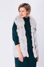 Grey Fox and Coney Fur Gilet-Fur Vests & Gilets-Buy Me Fur Ltd-One Size-Grey-Genuine Coney & Fox Fur-Urbanheer