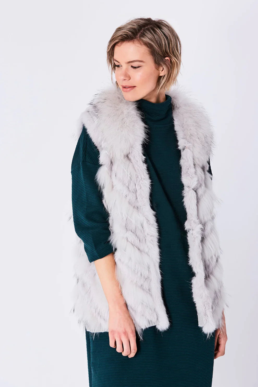 Grey Fox and Coney Fur Gilet-Fur Vests & Gilets-Buy Me Fur Ltd-One Size-Grey-Genuine Coney & Fox Fur-Urbanheer