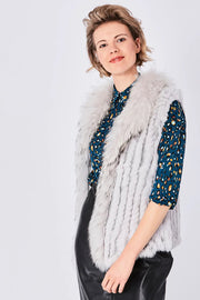 Grey Fox and Coney Fur Gilet With Collar Feature-Fur Vests & Gilets-Buy Me Fur Ltd-One Size-Grey-Genuine Coney & Fox Fur-Urbanheer
