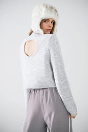 Grey Jersey with Long Sleeves and Open Back Detail-Sweater-Q2-S-Grey-Urbanheer