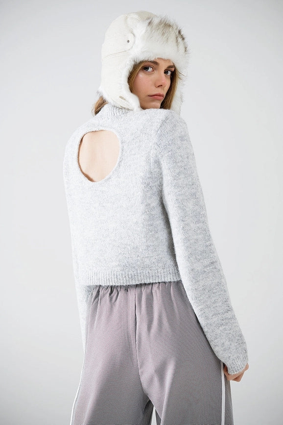 Grey Jersey with Long Sleeves and Open Back Detail-Sweater-Q2-S-Grey-Urbanheer