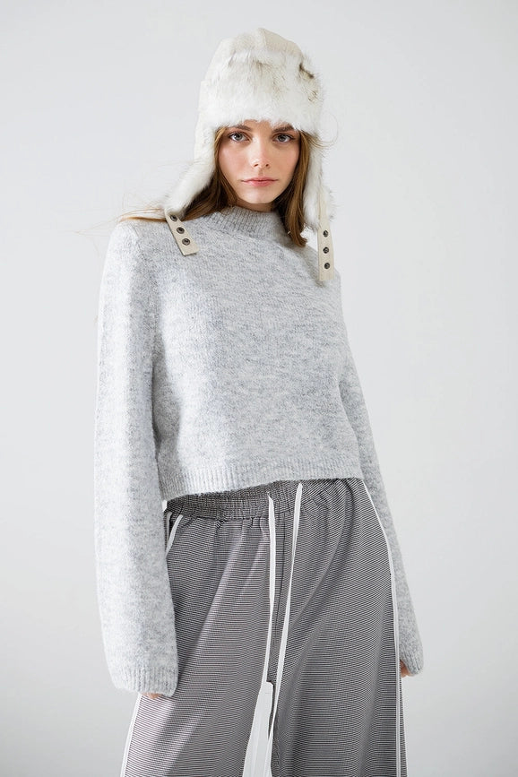 Grey Jersey with Long Sleeves and Open Back Detail-Sweater-Q2-S-Grey-Urbanheer