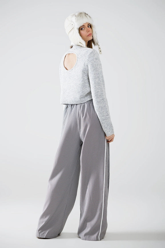 Grey Jersey with Long Sleeves and Open Back Detail-Sweater-Q2-S-Grey-Urbanheer