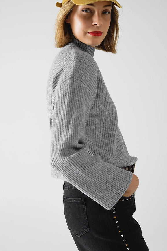 Grey Ribbed Turtleneck Sweater-Sweater-Q2-S-Grey-Urbanheer