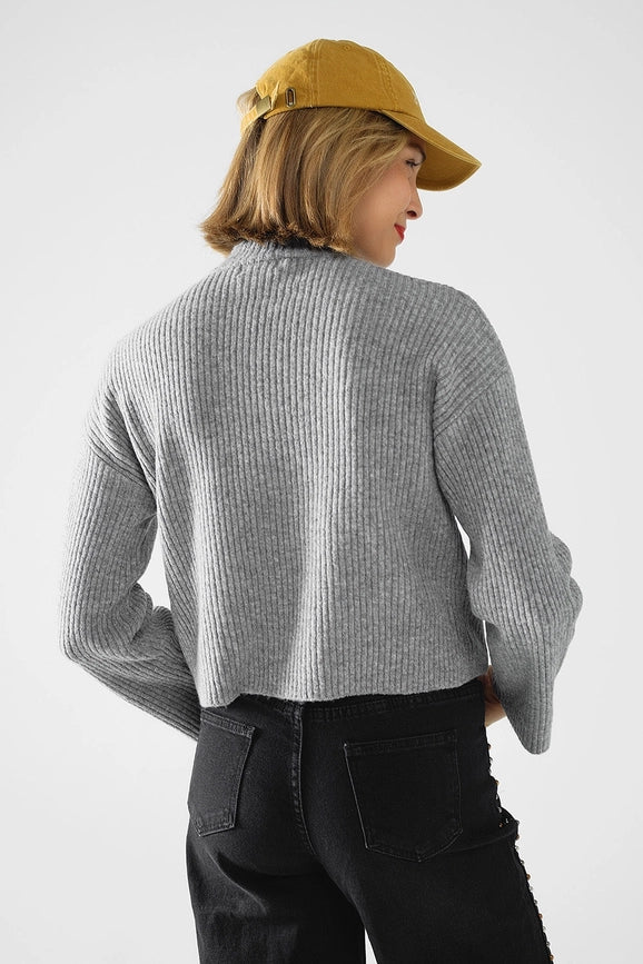 Grey Ribbed Turtleneck Sweater-Sweater-Q2-S-Grey-Urbanheer