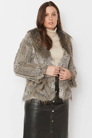 Grey Scalloped Coney Fur Jacket With Fox Fur Collar-Coney - Fox Fur Jackets-Buy Me Fur Ltd-One Size-Grey-Genuine Coney & Fox Fur-Urbanheer