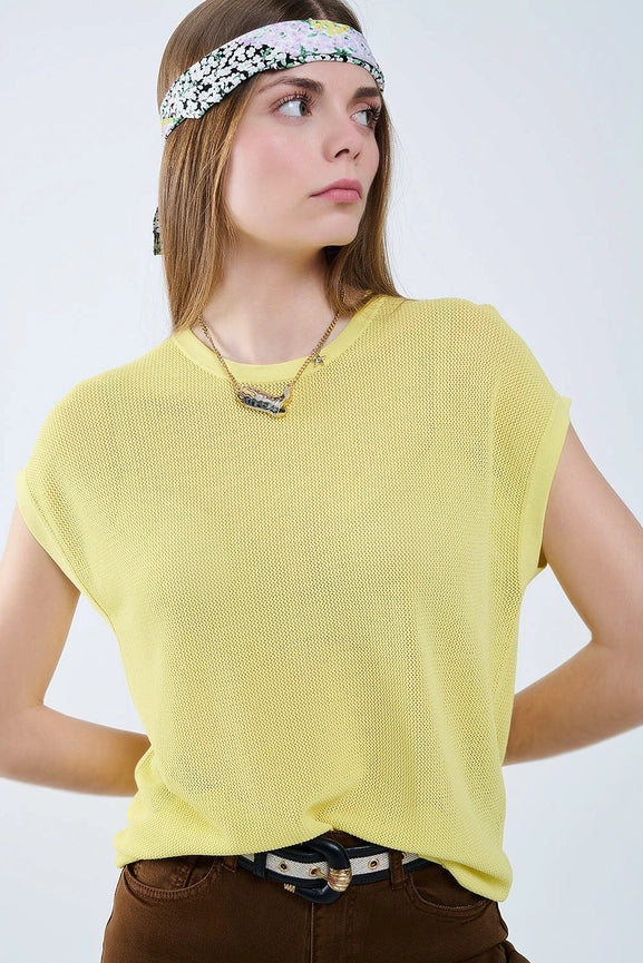 Grid Knit Sweater in Yellow Color-Sweater-Q2-One Size-YELLOW-Urbanheer