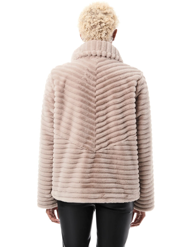 Grooved Faux Fur Jacket-Puffer Jackets-Bernardo-XS-Plush Taupe-Urbanheer