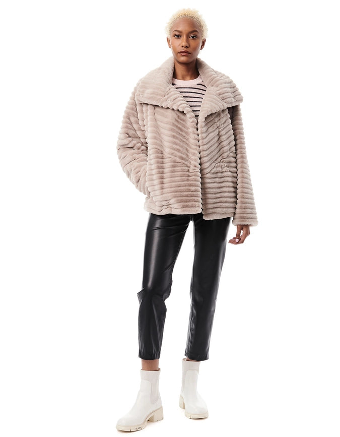 Grooved Faux Fur Jacket-Puffer Jackets-Bernardo-XS-Plush Taupe-Urbanheer