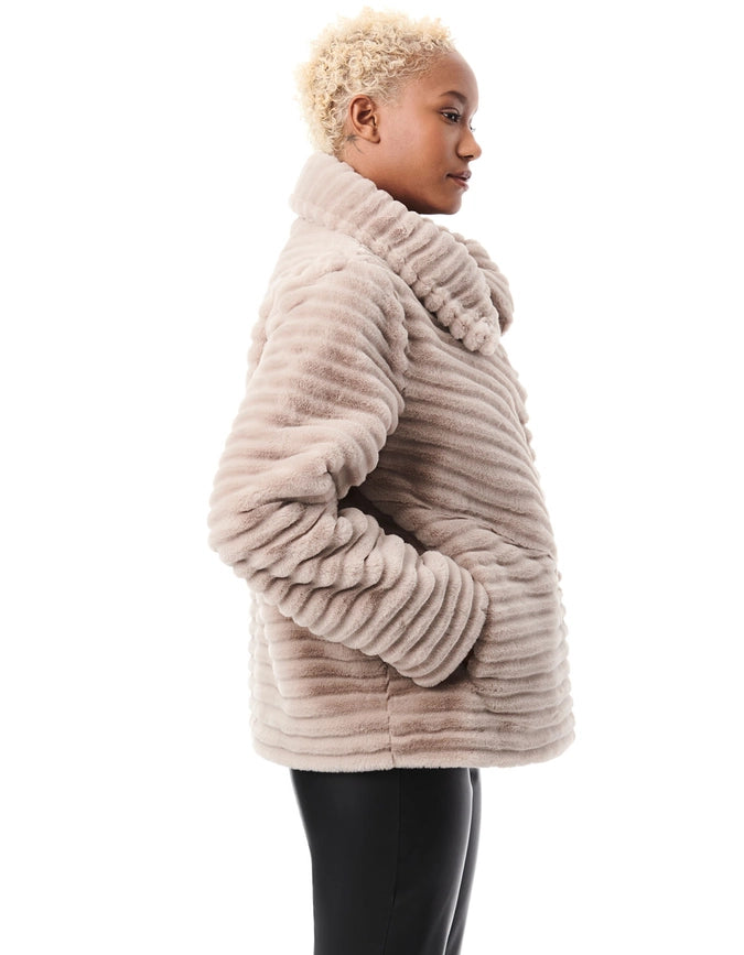 Grooved Faux Fur Jacket-Puffer Jackets-Bernardo-XS-Plush Taupe-Urbanheer