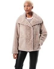 Grooved Faux Fur Jacket-Puffer Jackets-Bernardo-XS-Plush Taupe-Urbanheer