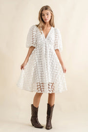 Guipure Lace Flare Knee Length Dress-Dress-Blue B-S-Urbanheer