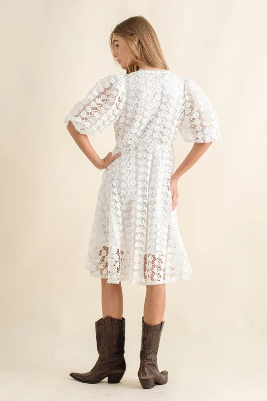 Guipure Lace Flare Knee Length Dress-Dress-Blue B-S-Urbanheer