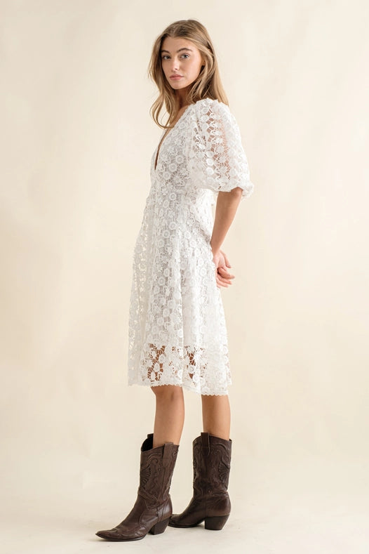 Guipure Lace Flare Knee Length Dress-Dress-Blue B-S-Urbanheer