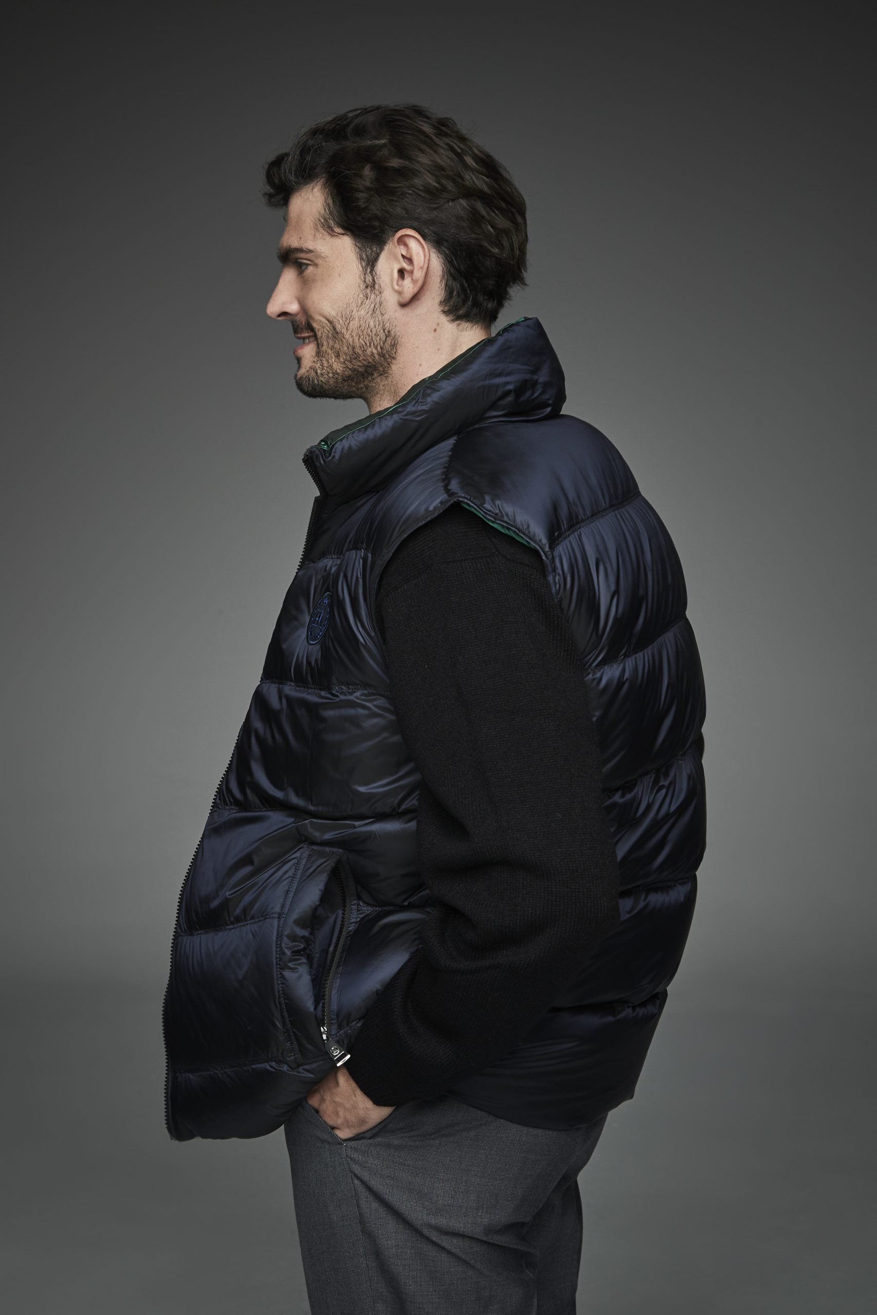 Short vest with reversible mandarin collar ROBIN NAVY-Vest-Henry Arroway-S-Navy-Urbanheer