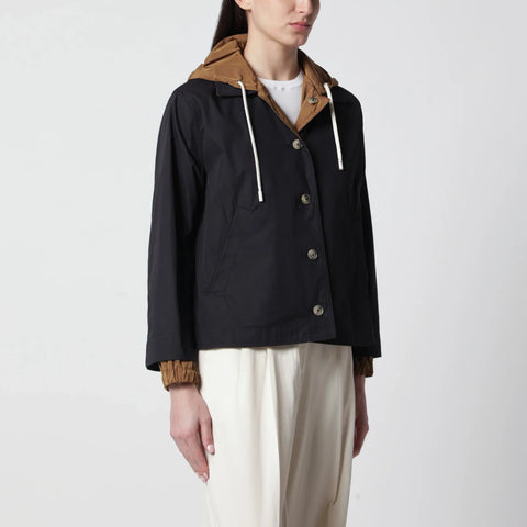HERNO Reversible Jacket Blue/Caramel in Cotton Gabardine