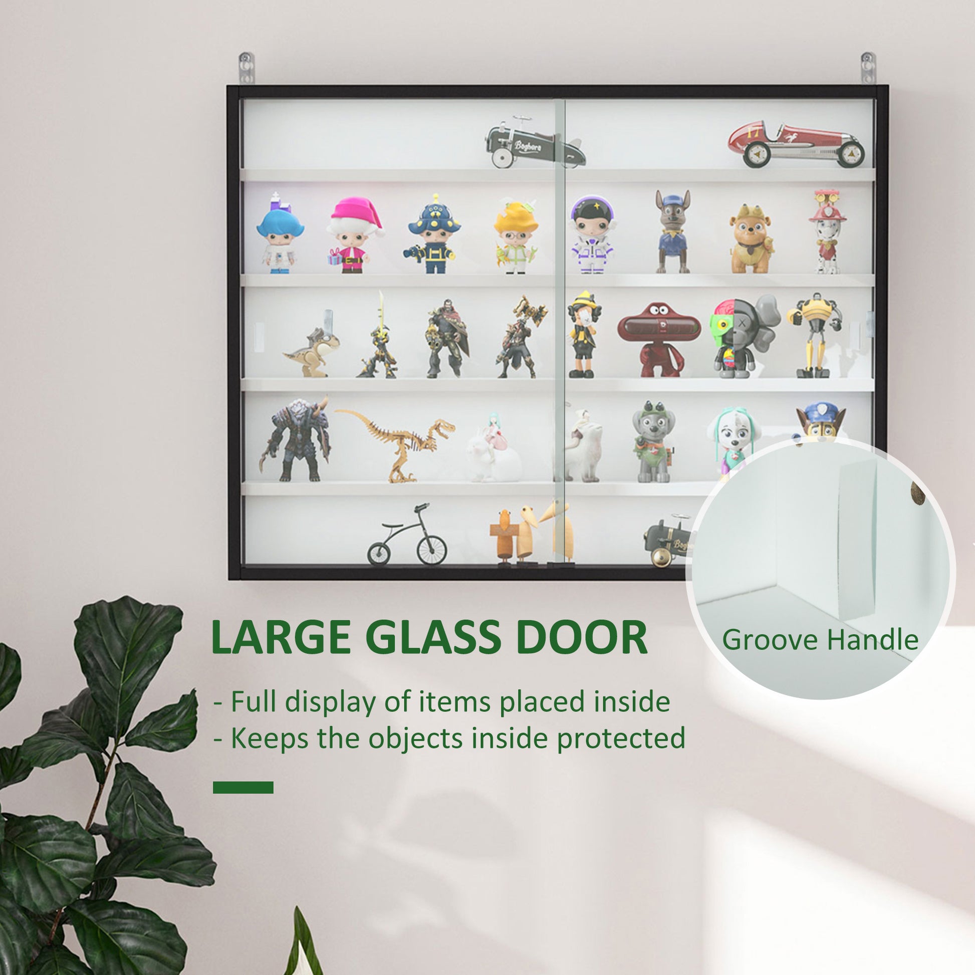 HOMCOM 5-Tier Display Cabinet, Glass Display Case with 2 Doors and Adjustable Shelves, Wall-Mounted,-UH Decor-Default-Urbanheer