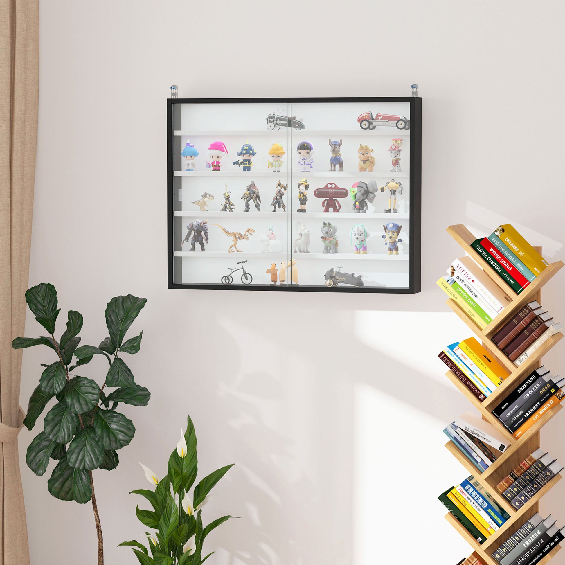 HOMCOM 5-Tier Display Cabinet, Glass Display Case with 2 Doors and Adjustable Shelves, Wall-Mounted,-UH Decor-Default-Urbanheer