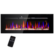 HOMCOM 50' Electric Fireplace Recessed and Wall Mounted with Remote Control, 1500W Fireplace Heater with 8H Timer, Adjustable Flame Color and Brightness, Log and Crystal
