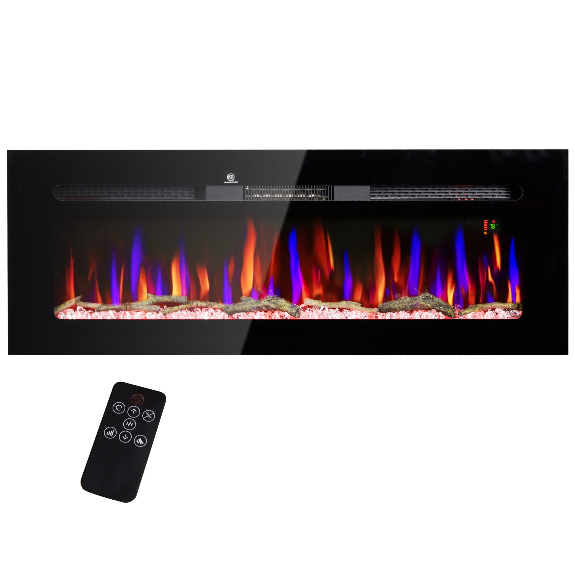 HOMCOM 50' Electric Fireplace Recessed and Wall Mounted with Remote Control, 1500W Fireplace Heater with 8H Timer, Adjustable Flame Color and Brightness, Log and Crystal