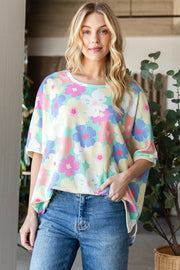 Hopely Floral Waffle Oversized T-Shirt-Street 360-Mint/Yellow Floral-S-Urbanheer