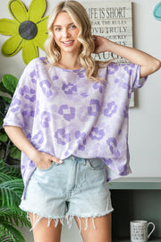 Hopely Print Waffle Oversized T-Shirt-Street 360-Lavender-S-Urbanheer