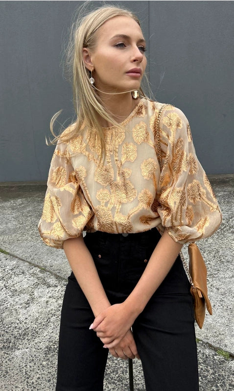 Hoss Helene Tie Back Top - Caramel Leaf-Top-HOSS-8-Urbanheer