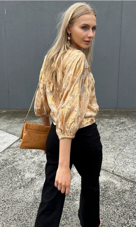 Hoss Helene Tie Back Top - Caramel Leaf-Top-HOSS-8-Urbanheer