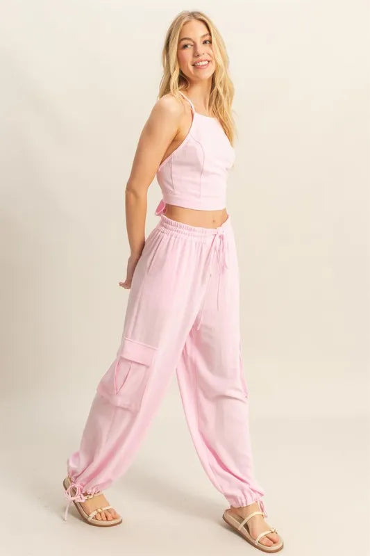 HYFVE Crop Top and Cargo Pants Set-HYFVE-L.PINK-S-Urbanheer