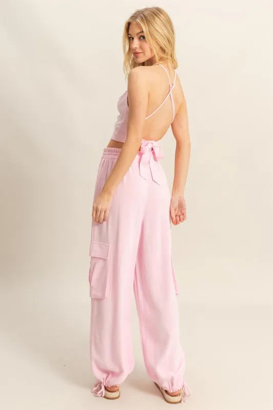 HYFVE Crop Top and Cargo Pants Set-HYFVE-L.PINK-S-Urbanheer