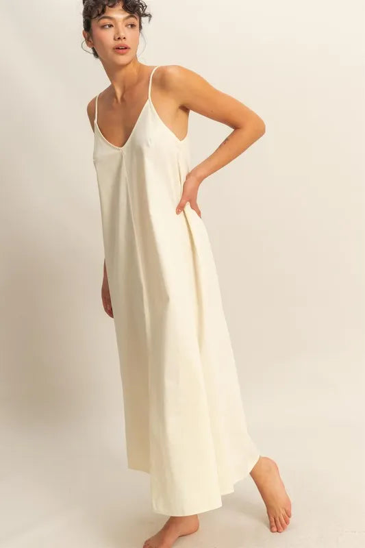 HYFVE Dyed V-Neck Loose Dress-HYFVE-CREAM-S-Urbanheer