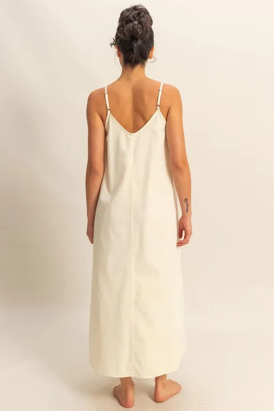 HYFVE Dyed V-Neck Loose Dress-HYFVE-CREAM-S-Urbanheer