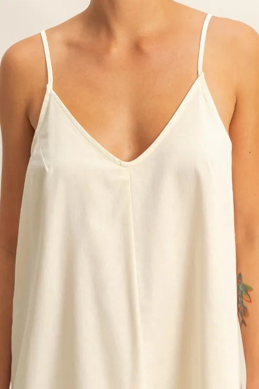 HYFVE Dyed V-Neck Loose Dress-HYFVE-CREAM-S-Urbanheer