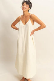 HYFVE Dyed V-Neck Loose Dress-HYFVE-CREAM-S-Urbanheer