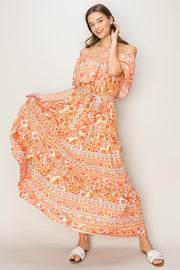 HYFVE Floral Off-Shoulder Tie Front Maxi Dress-HYFVE-Apricot-S-Urbanheer