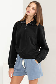 HYFVE Half Zip Drop Shoulder Sweatshirt-HYFVE-Black-S-Urbanheer