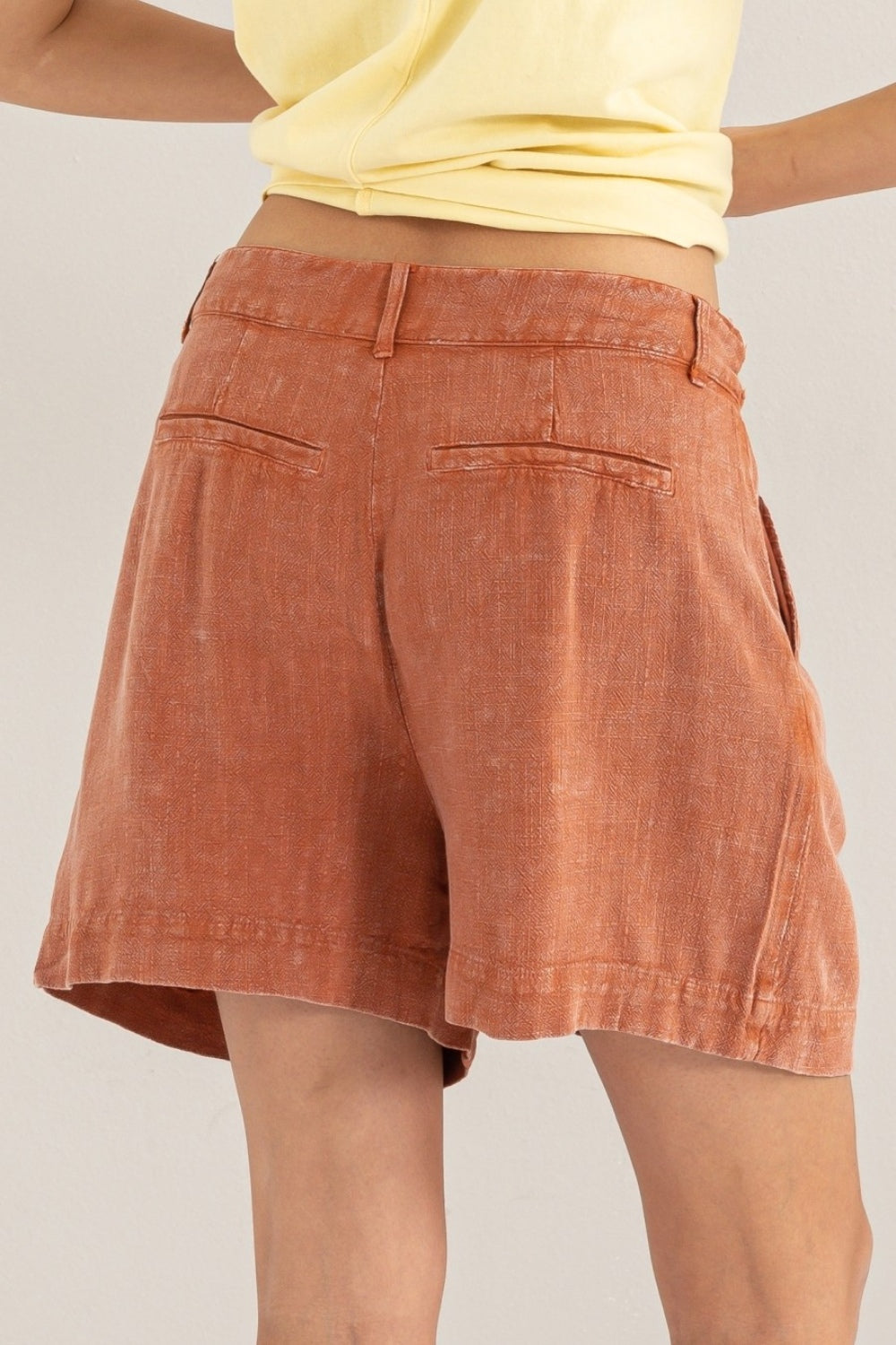 HYFVE High Waist Pleated Linen Shorts-HYFVE-Baked Clay-S-Urbanheer