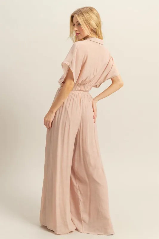 HYFVE Kimono Sleeve Crop Top and Wide Leg Pants Set-HYFVE-Tan-S-Urbanheer