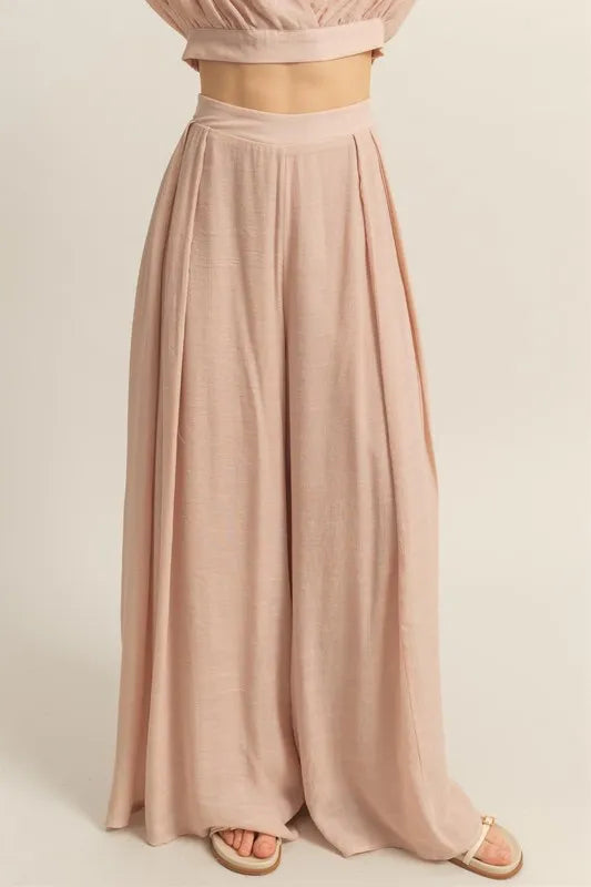 HYFVE Kimono Sleeve Crop Top and Wide Leg Pants Set-HYFVE-Tan-S-Urbanheer