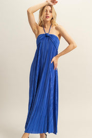 HYFVE Knotted Detail Halter Neck Flowy Maxi Dress-HYFVE-Royal Blue-S-Urbanheer