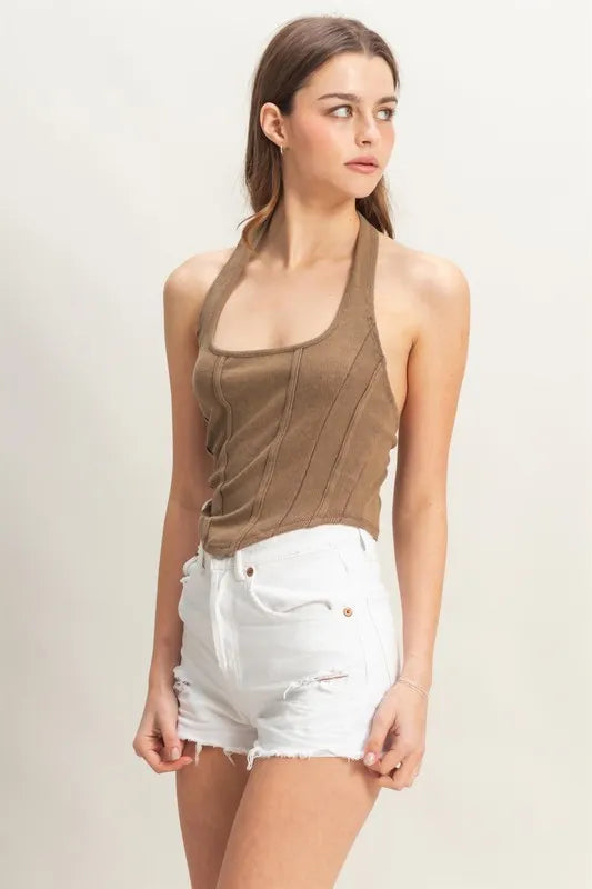 HYFVE Mineral Wash Halter Neck Everyday Top-HYFVE-MOCHA-S-Urbanheer