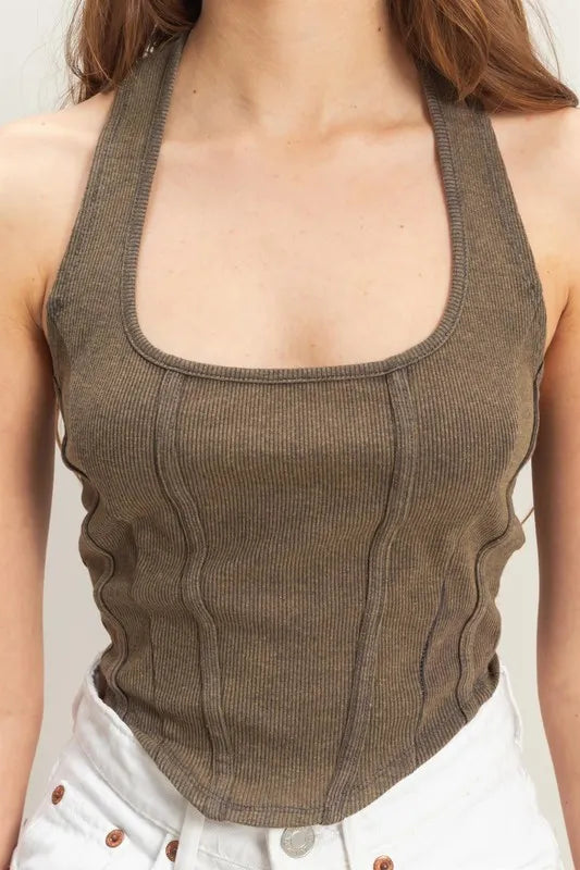 HYFVE Mineral Wash Halter Neck Everyday Top-HYFVE-CHARCOAL-S-Urbanheer