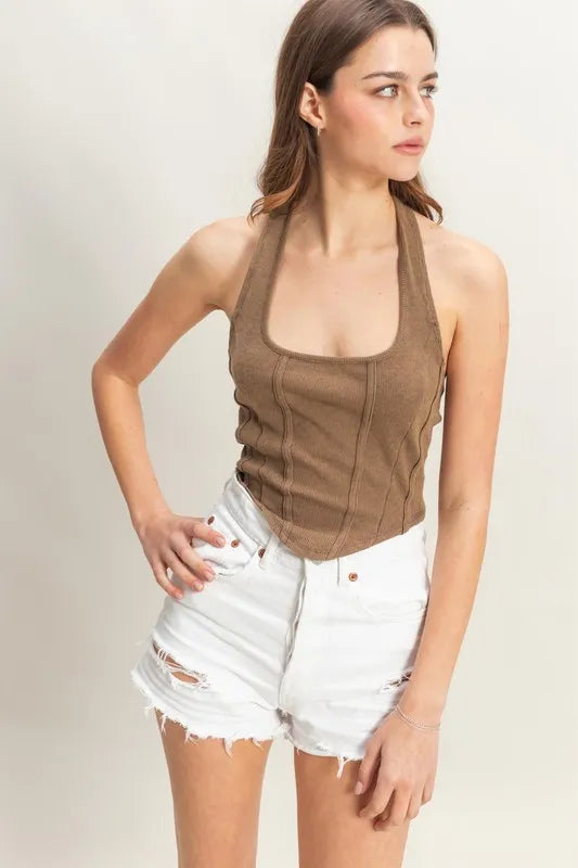 HYFVE Mineral Wash Halter Neck Everyday Top-HYFVE-MOCHA-S-Urbanheer