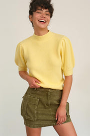 HYFVE Mock Neck Puff Sleeve Sweater-HYFVE-Creamy Yellow-S-Urbanheer