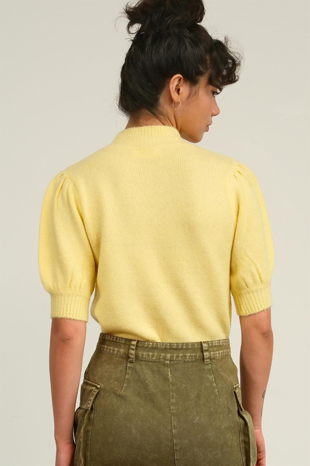 HYFVE Mock Neck Puff Sleeve Sweater-HYFVE-Creamy Yellow-S-Urbanheer