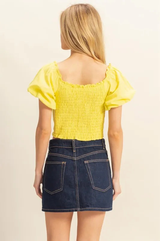 HYFVE Puff Sleeve Sweetheart Neck Top-HYFVE-YELLOW-S-Urbanheer